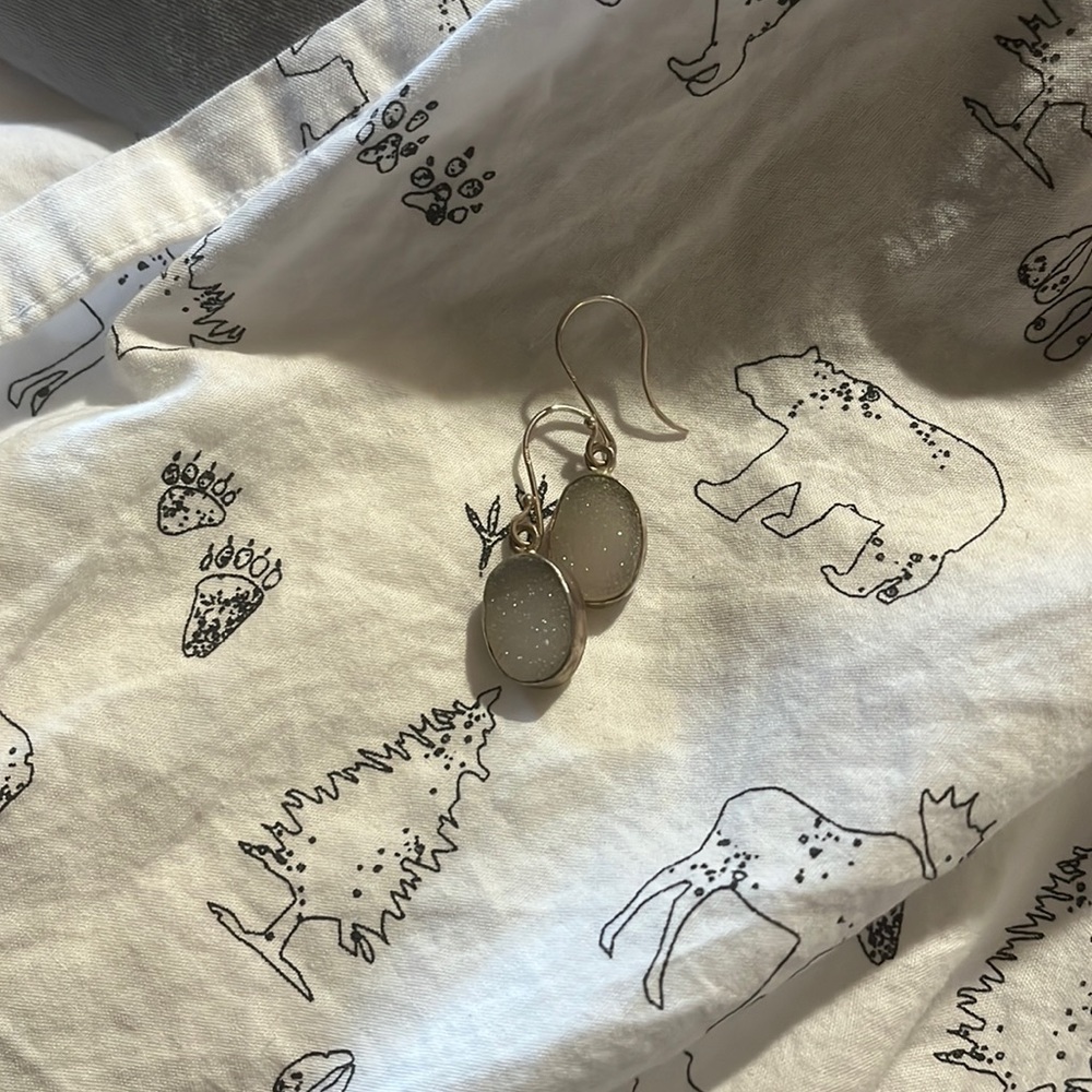 Silver and White Sparkly Stone Earrings